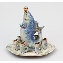 Porcelain serving set Fish with tray and cups