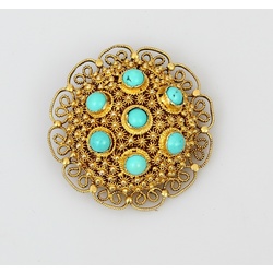 Silver Art Nouveau gold plated brooch with turquoise?