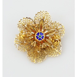Silver Art Nouveau gilded brooch with enamel flower