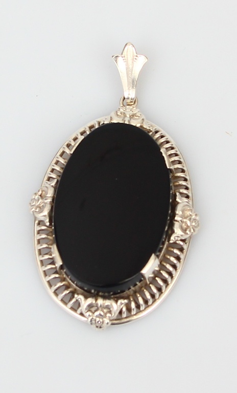 Silver Art Nouveau pendant with black agate?