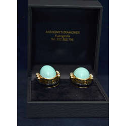 Gold earrings with diamonds, agate and turquoise