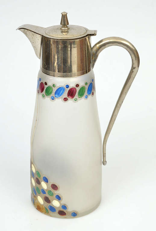 Painted glass decanter with metal finish