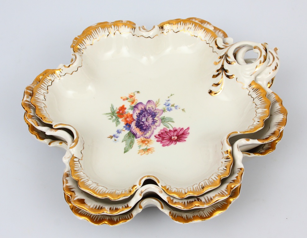 Set of three porcelain serving dishes