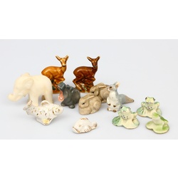 Set of various miniplastic porcelain figurines + 1 stone elephant (12 pieces in total)