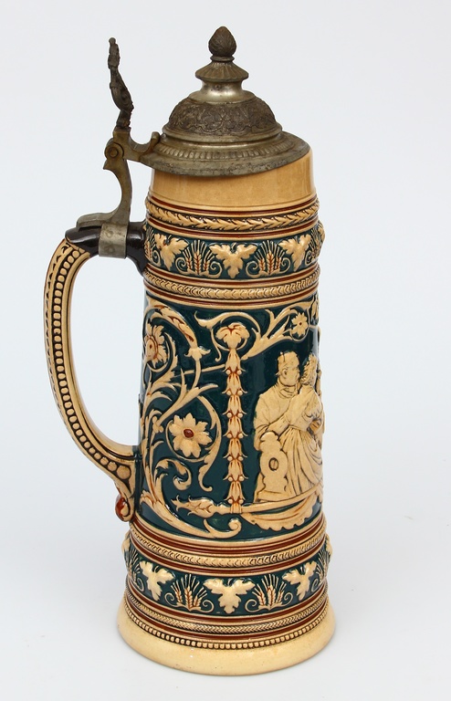 Faience beer cup with metal lid