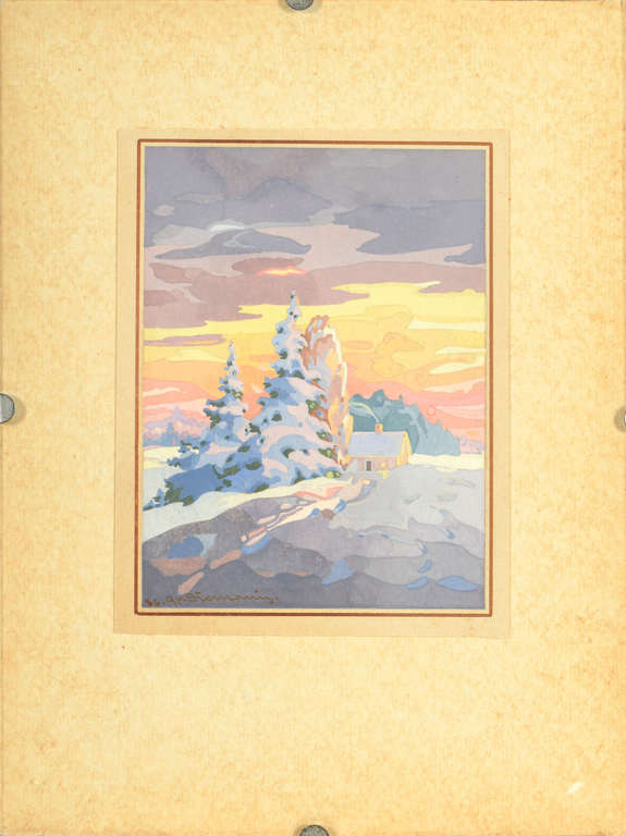 Glezna - kartiņa - Ziemas ainava 