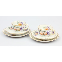 Porcelain espresso cups (2 pcs.) With saucers (2 pcs.) And plates (2 pcs.)