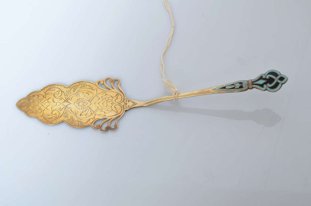Silver spatula with gilding and enamel