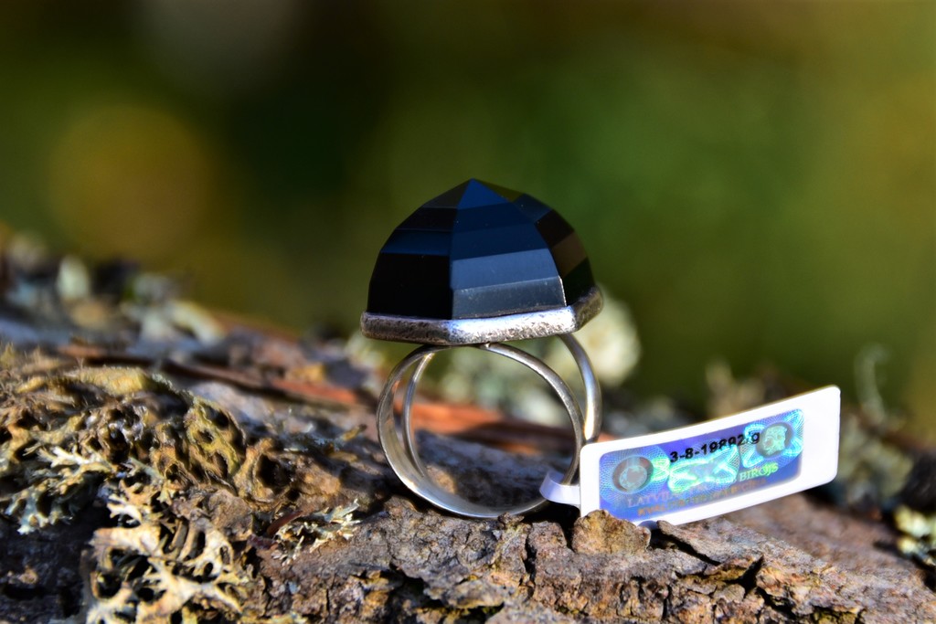 Silver ring with black chalcedony