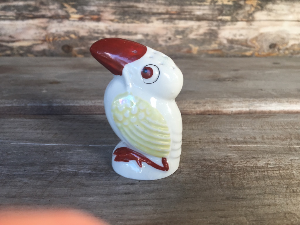 Salt shaker in the form of an exotic bird