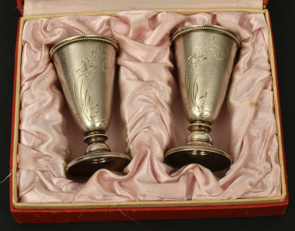 Two silver glasses with gilding inside