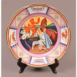 Baltars apgleznots porcelāna šķīvis ''Ugunsputns''