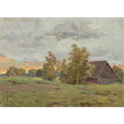 Summer evening. Rural landscape studio