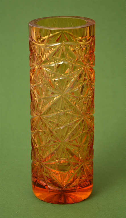 Stained glass vase with cut glass