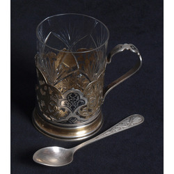 Silver glass holder with the spoon