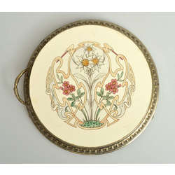 Art Nouveau porcelain cake tray with metal edge