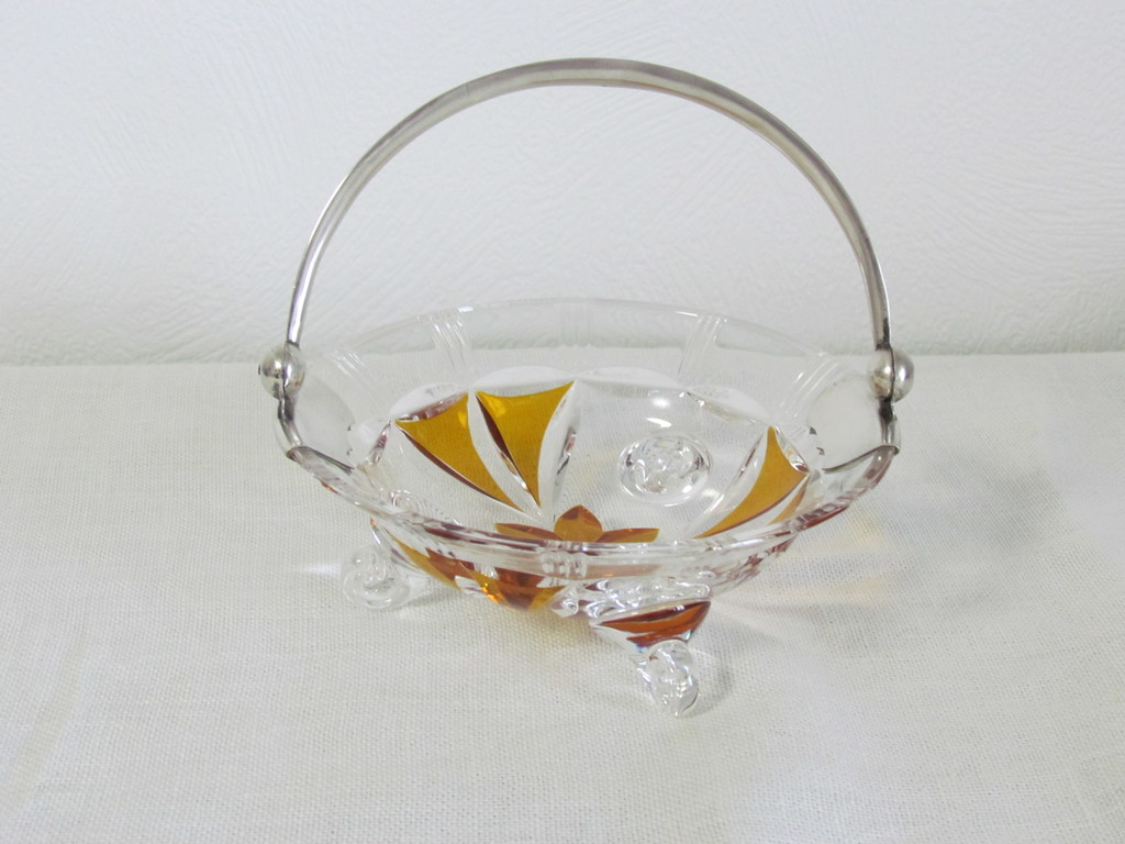 Crystal two-color sugar bowl with silver handle.