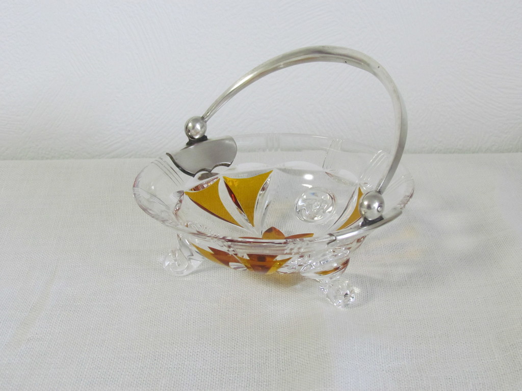 Crystal two-color sugar bowl with silver handle.