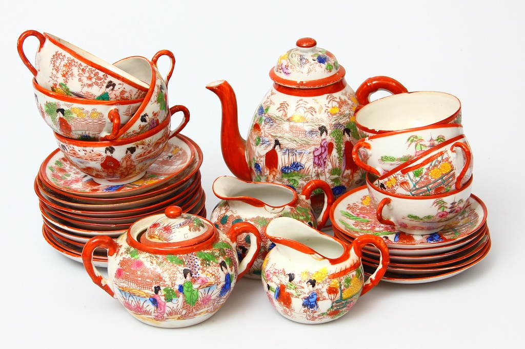 Partial porcelain tea set for 10 people