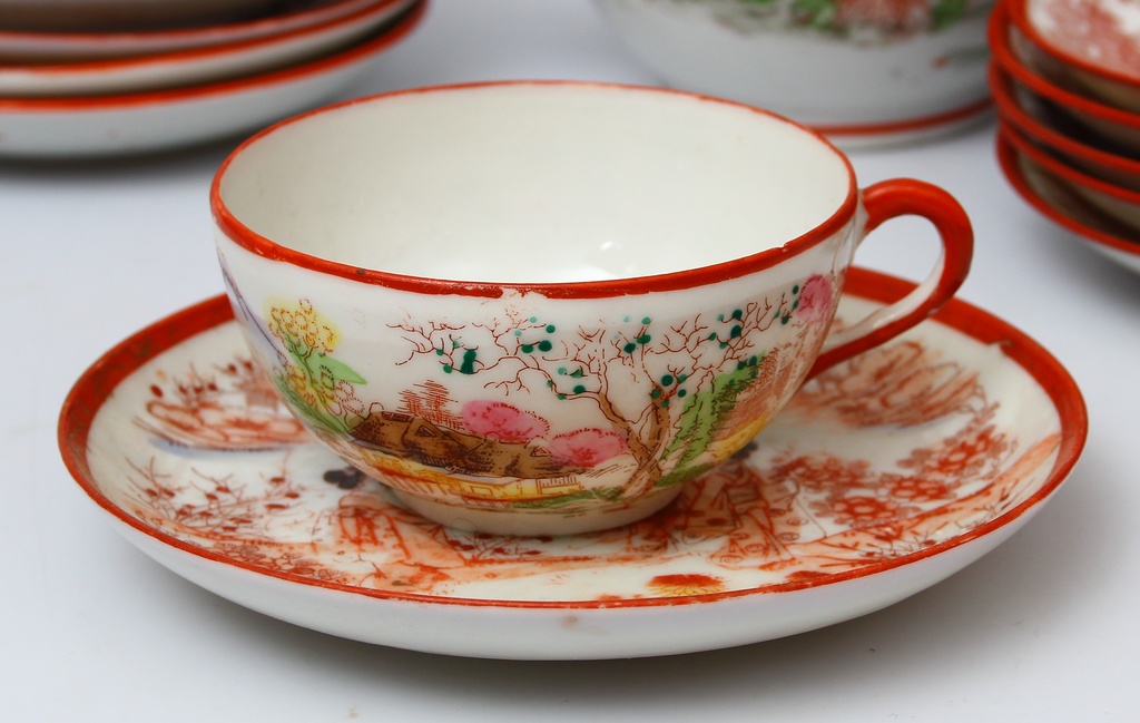 Partial porcelain tea set for 10 people