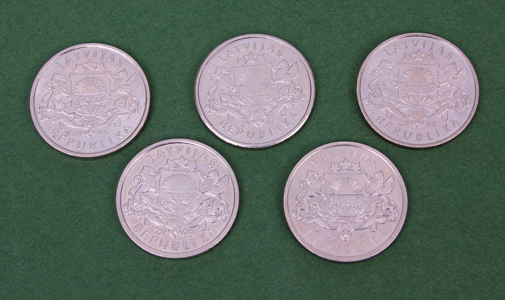 Latvian anniversary lats coins (5 pieces)