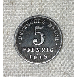Vācu 5 feniņu monēta, 1915. gads