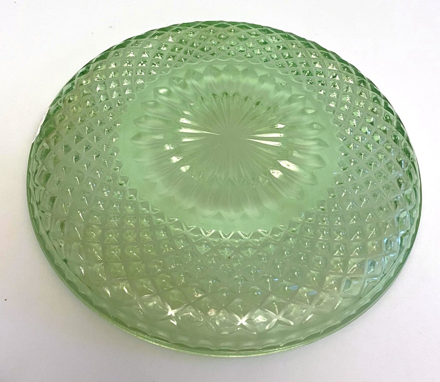 Green glass set (pitcher, 5 cups, plate / tray)
