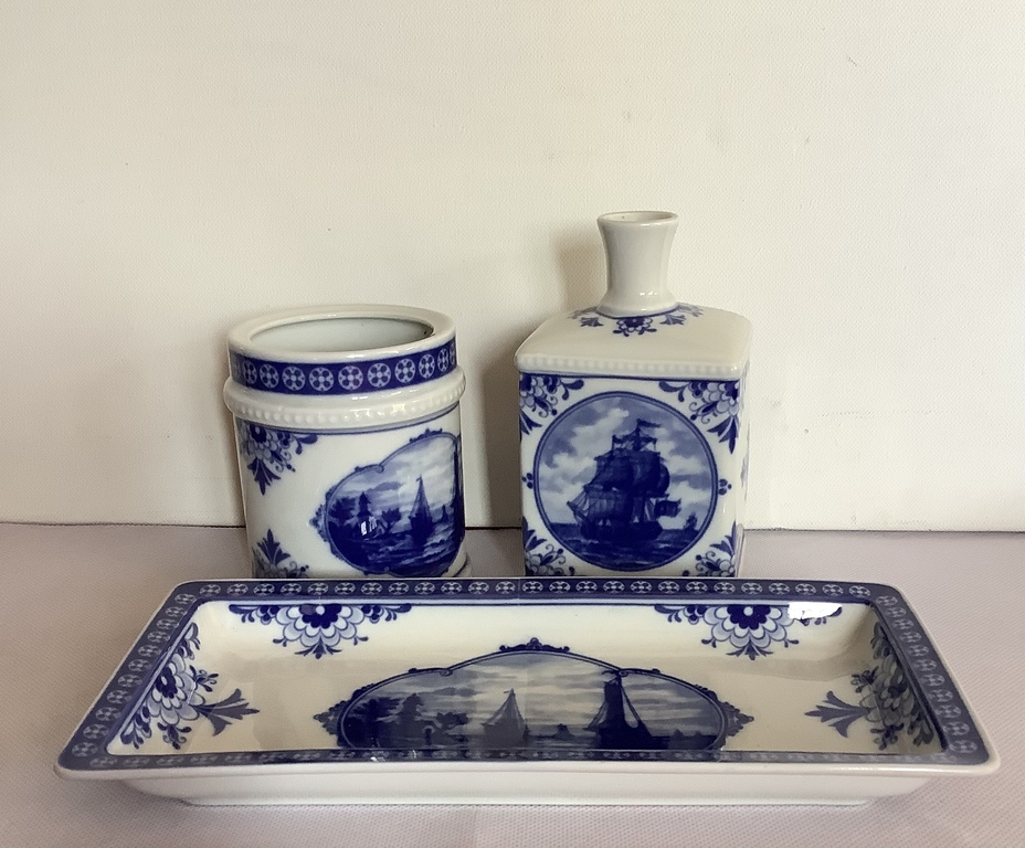 Writing set SHIPS. LICHTE Germany. Hand painted with cobalt. Excellent preservation