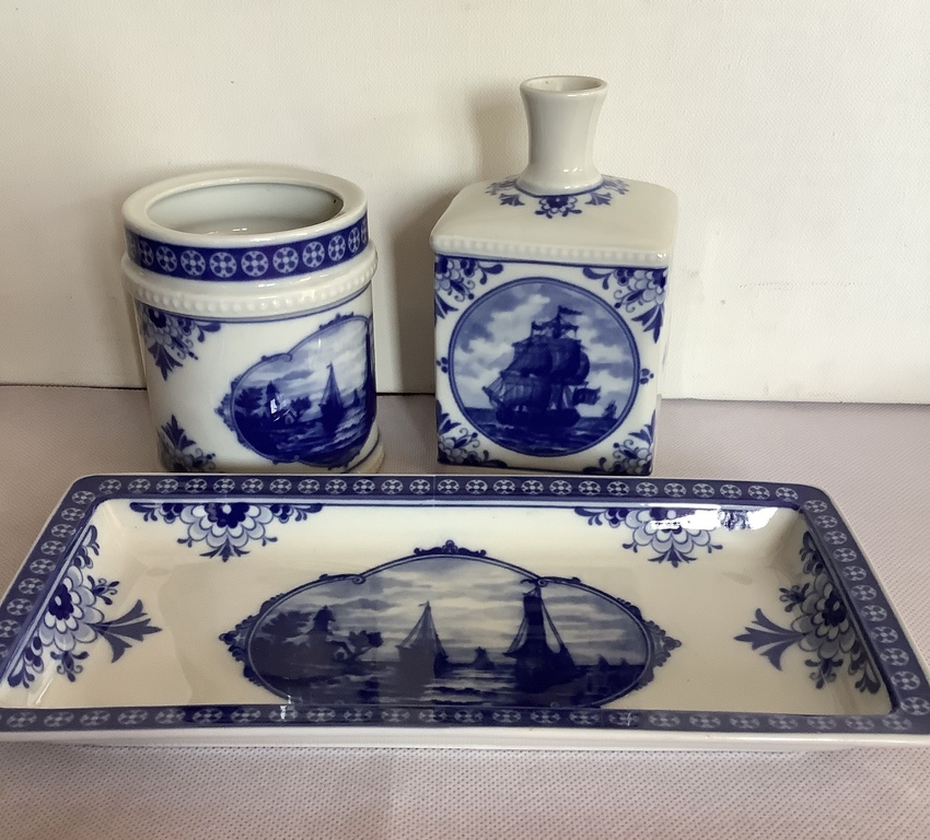 Writing set SHIPS. LICHTE Germany. Hand painted with cobalt. Excellent preservation