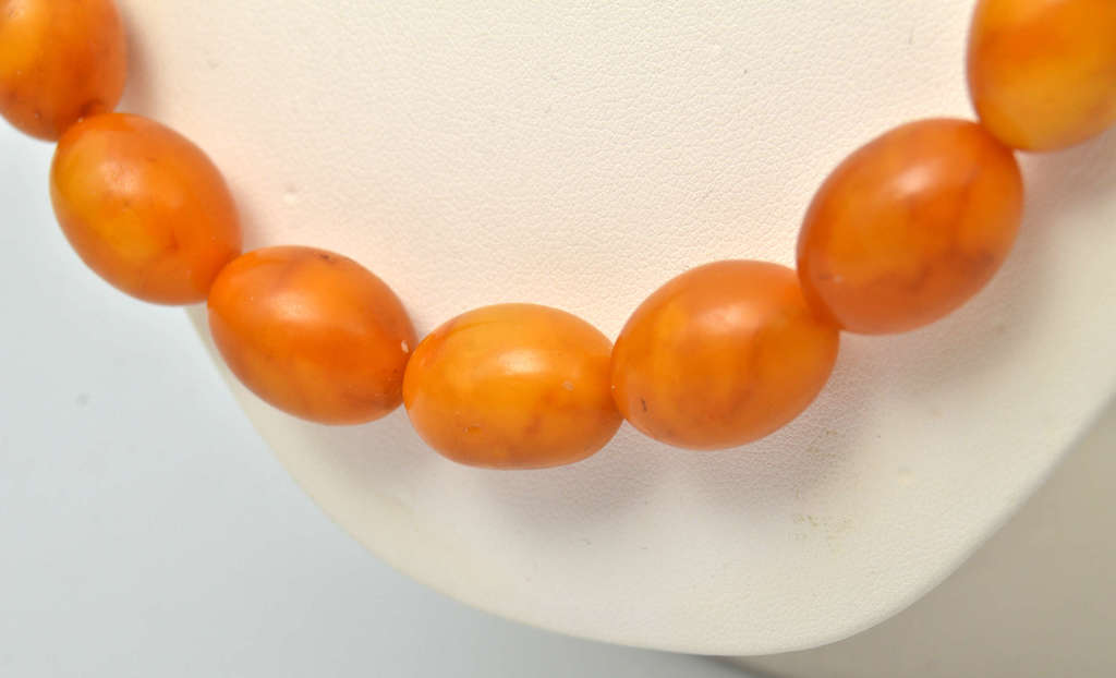 Pressed amber bead necklace