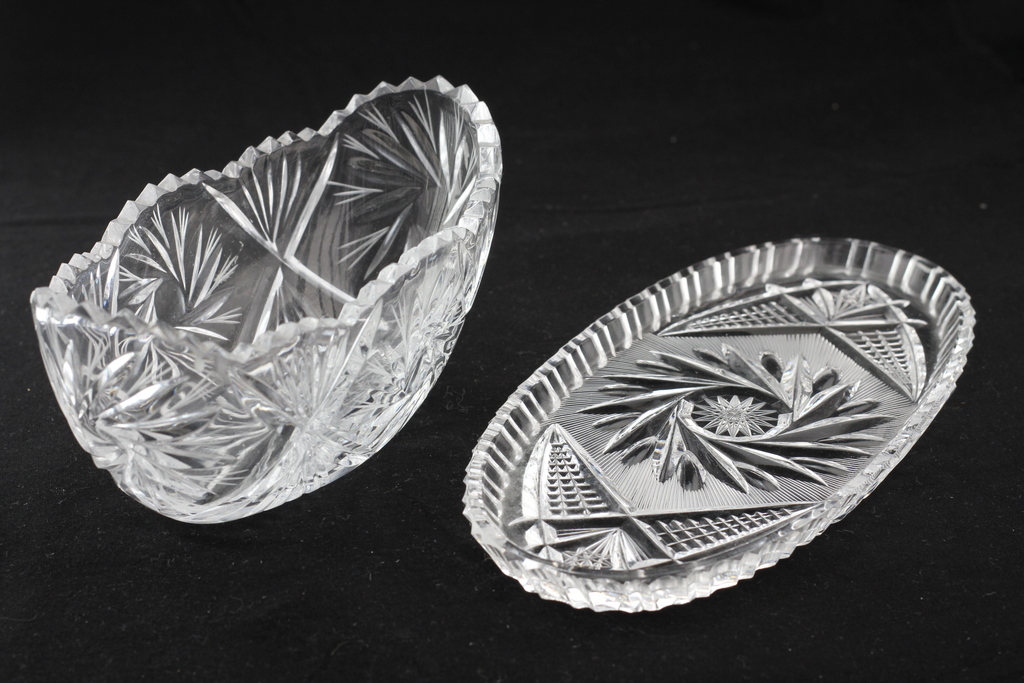 Two crystal serving dishes