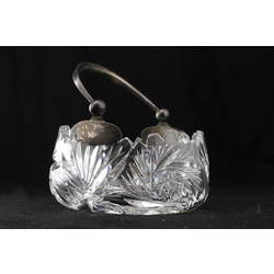 Crystal sugar bowl with silver handle