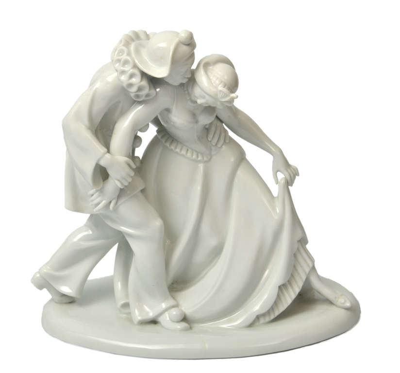 German Unter Weiss Bach porcelain figure Harlequin with a lady