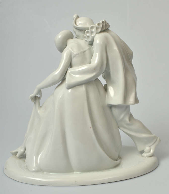 German Unter Weiss Bach porcelain figure Harlequin with a lady