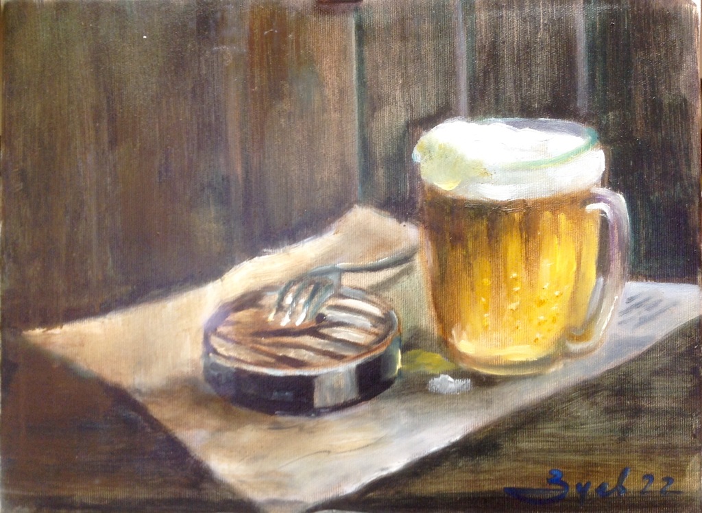 Still life with a jug of beer