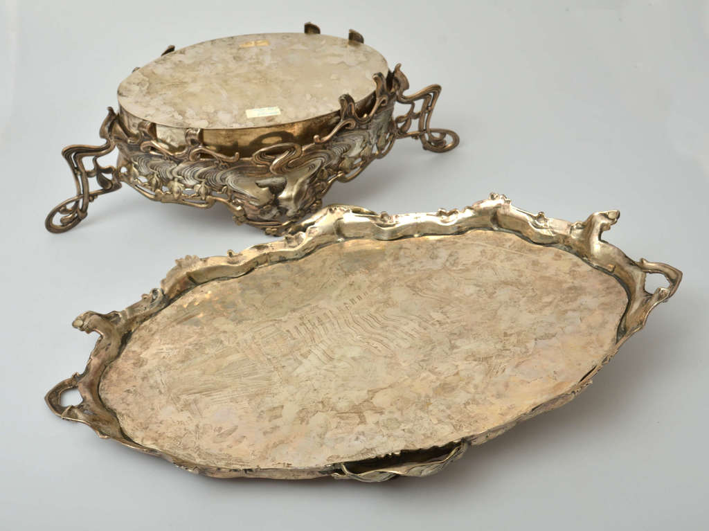 Art Nouveau silver fruit bowl and tray