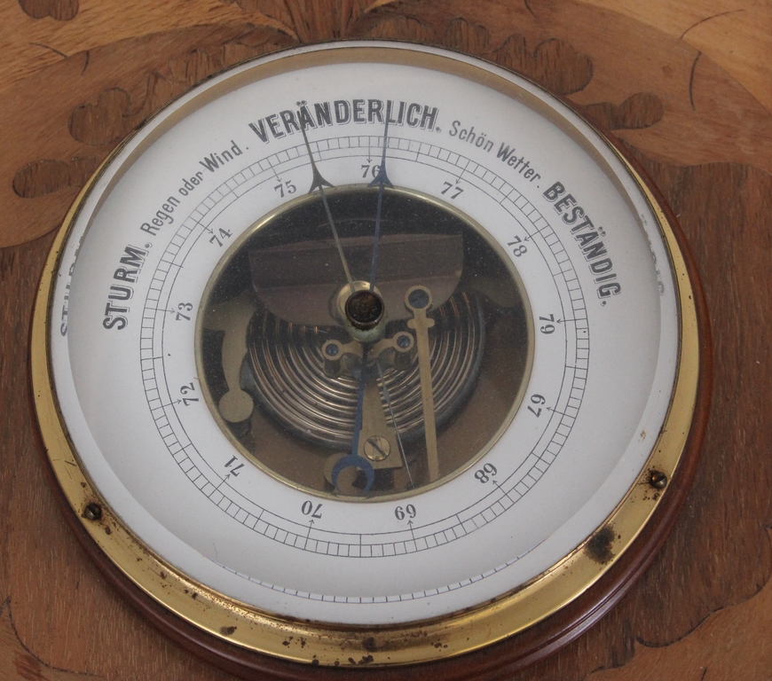Walnut barometer with thermometer