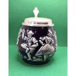 Beer mug, Bavarian dance, pre-war Germany, Zinc lid