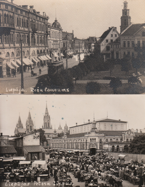 2 postcards - Liepāja (Rose Square and Peter's Market)