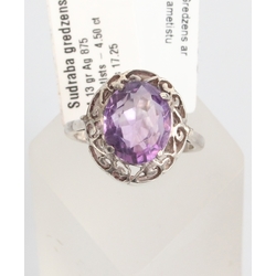 Silver ring with natural amethyst