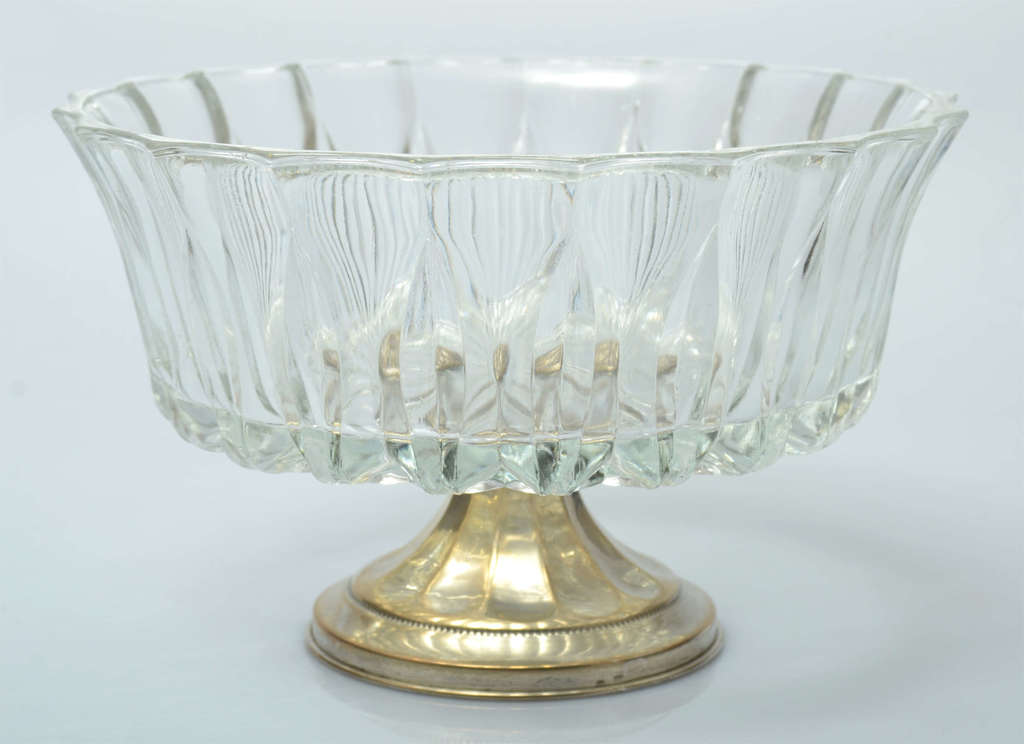 Crystal bowl on a silver leg