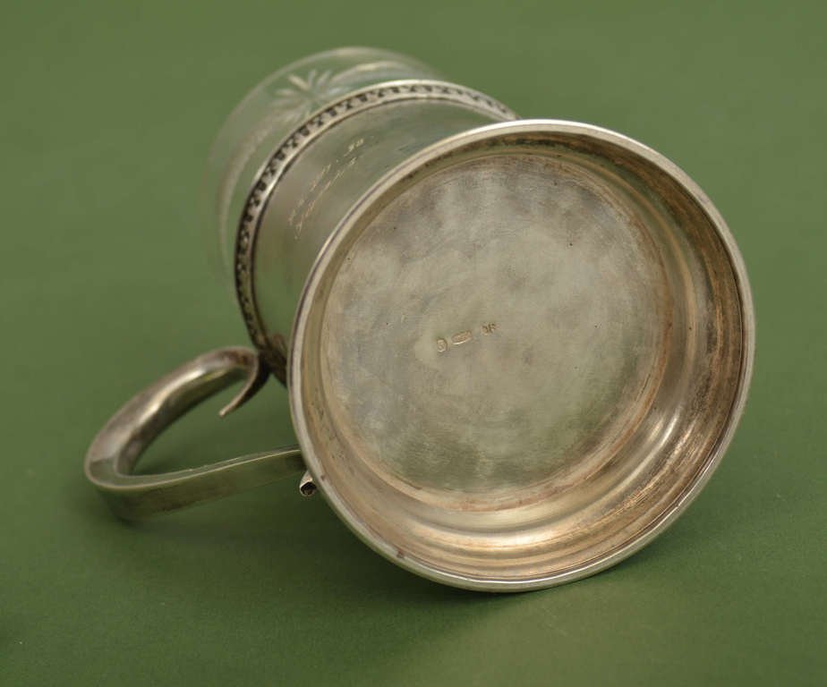 Silver cup holder with glass