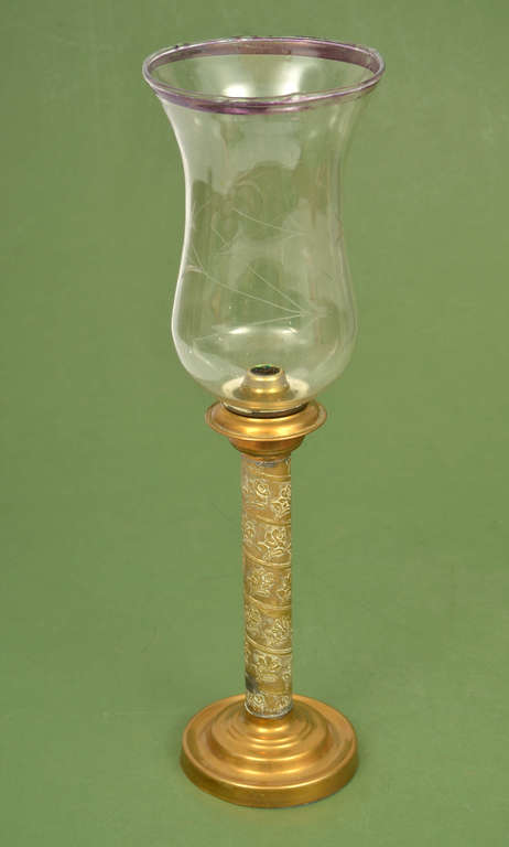 Brass candle holder with glass dome