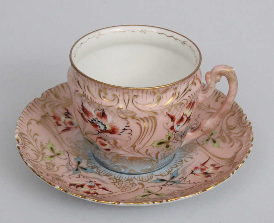Painted porcelain cup and saucer (Kuznetsov?)
