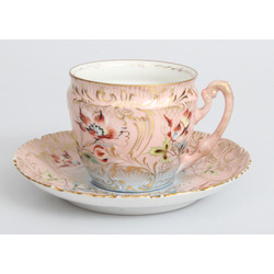 Painted porcelain cup and saucer (Kuznetsov?)