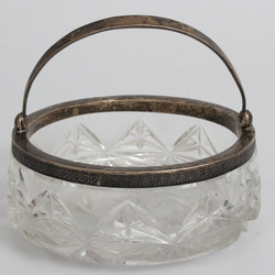 Crystal candy dish with silver finish and handle