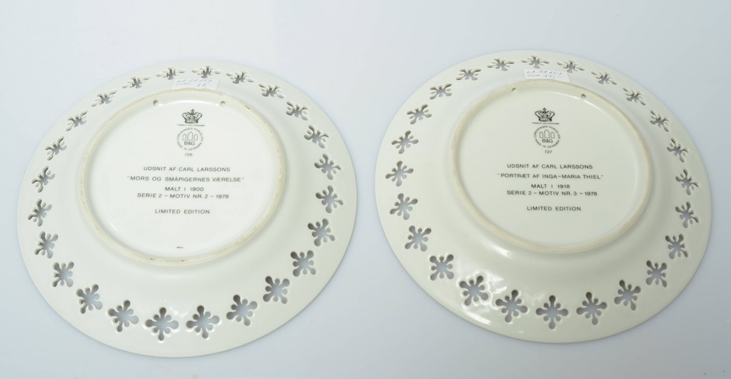 Two decorative porcelain plates with the motifs of the danish painter Carl Larsson's paintings