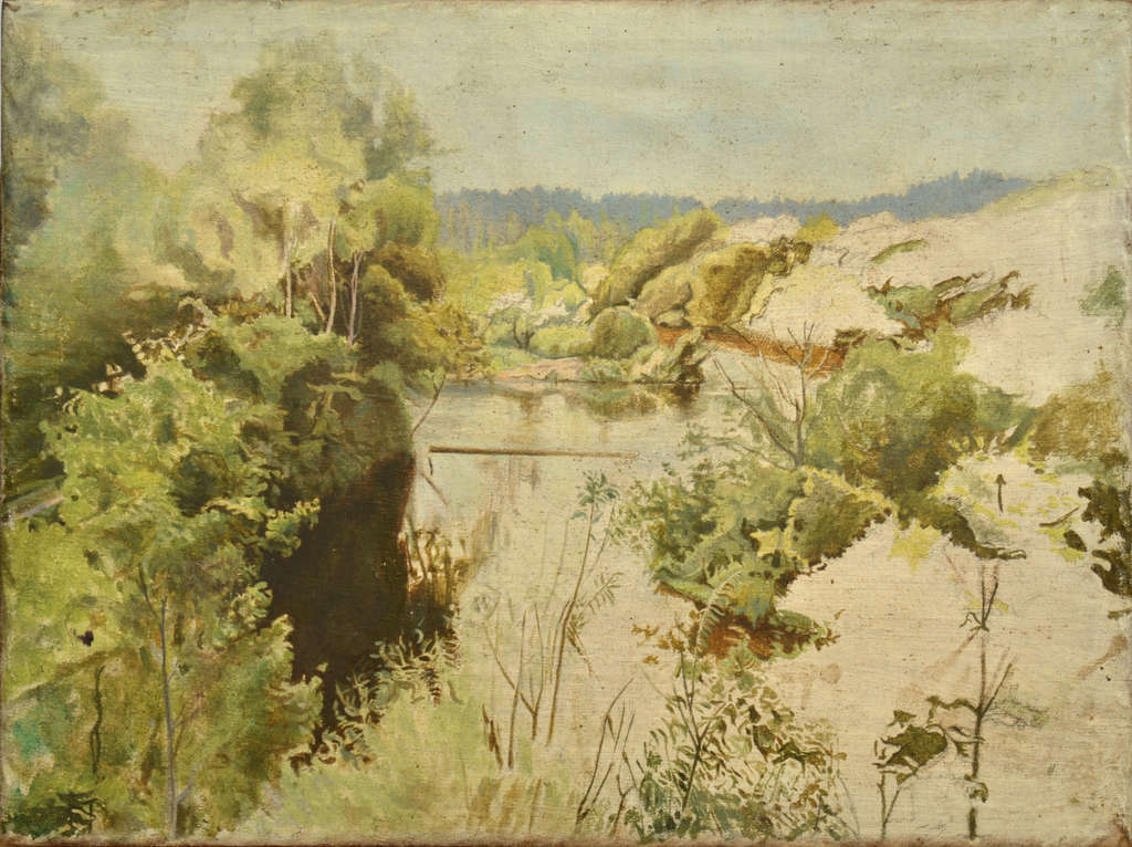 Two paintings - forest landscape/river landscape