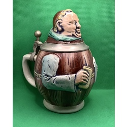 Beer mug Monk, ceramic lid on zinc, 1950-60. Germany