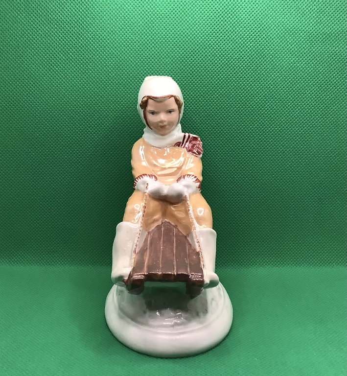 figurine, Girl on a sled, porcelain, Riga